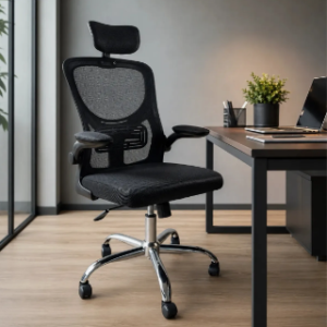 Cadeira De Escritório Ergonômica Giratória Com Rodinhas Ajuste de Altura Apoio Cervical Estofada Em Tecido Mesh Preta La Kazza