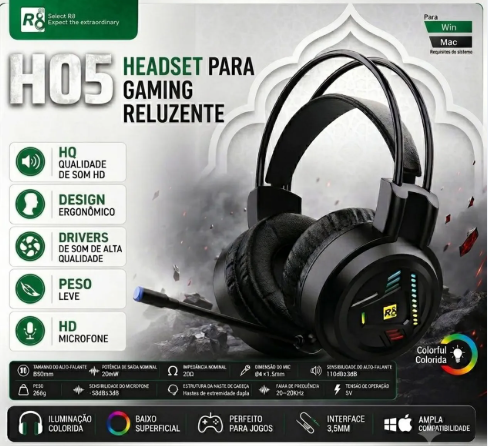 Headset GAMER R8 H05 RGB